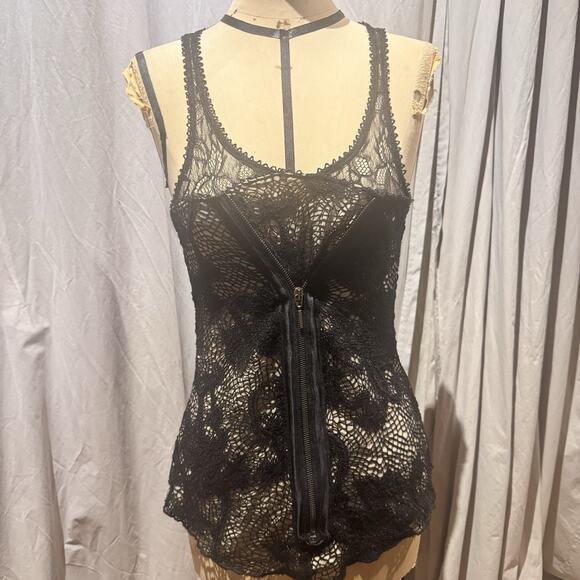 Ann Ferriday Tops - Ann Ferriday VTG. Stock Net Crochet Zipper Corset Tank S